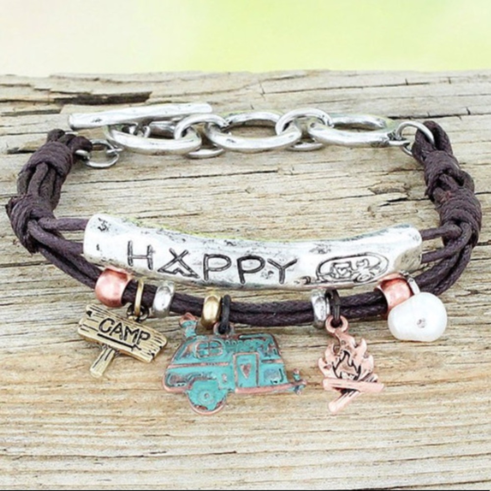 Happy Camper Toggle Charm Cord Bracelet